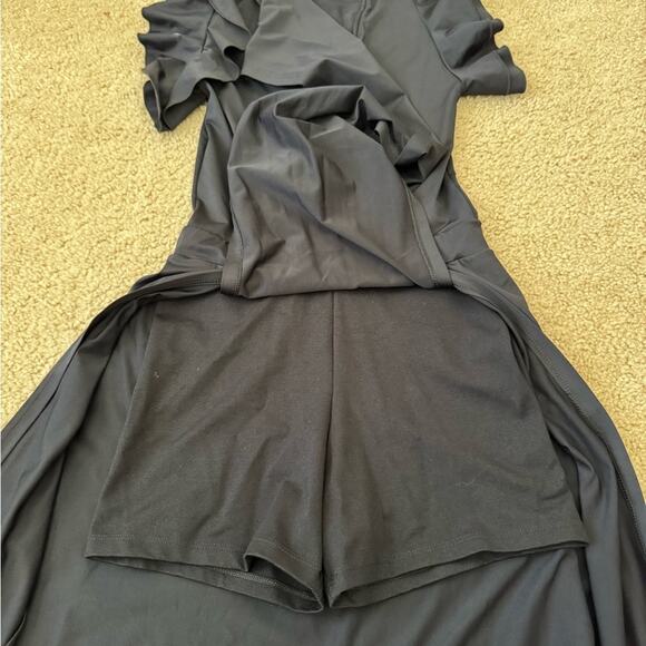 Black Dance Romper Maxi Dress | Performance Jumpsuit with Flowing Overlay S/M - Picture 4 of 8